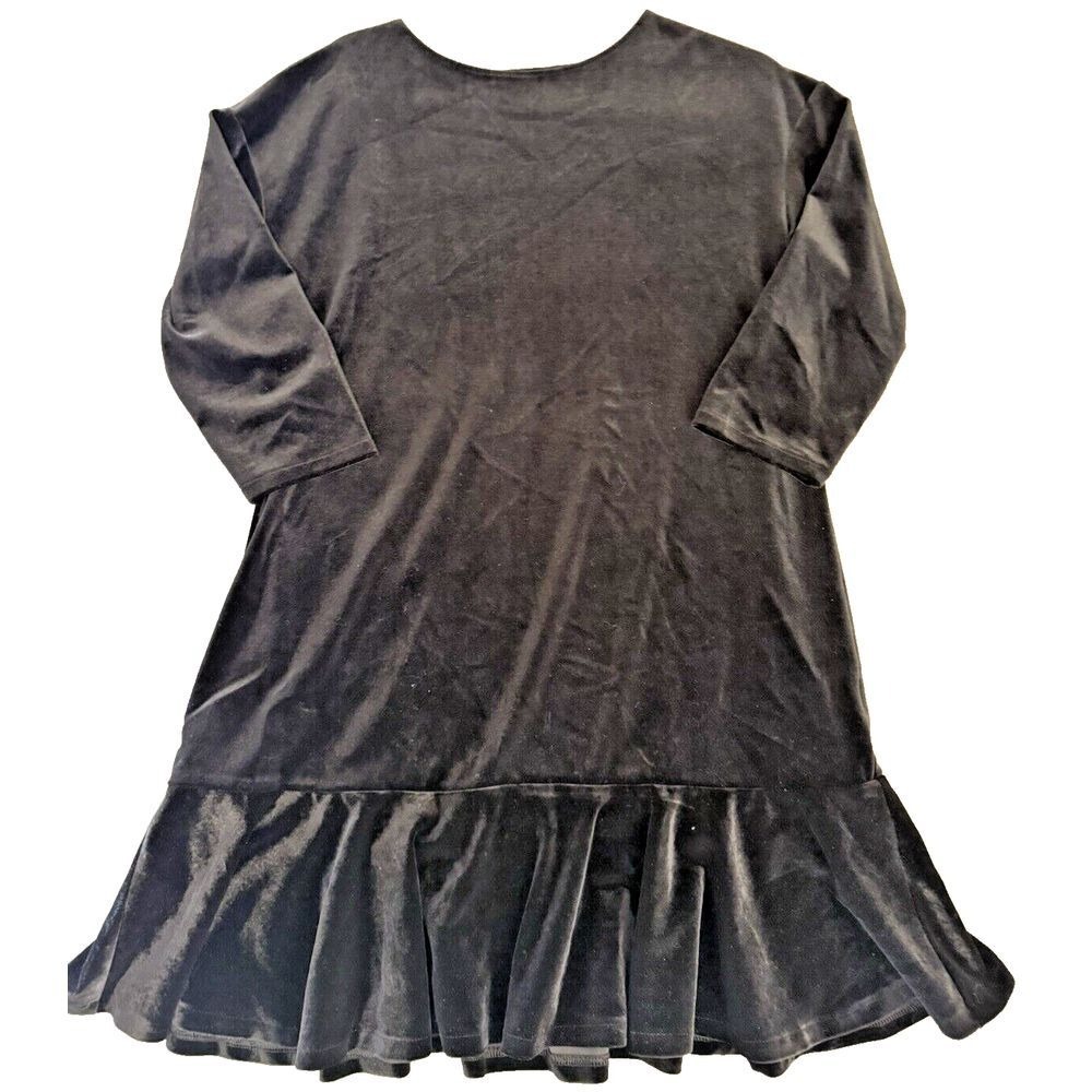 Lands' End Dress Girls XL 16+ Black Velvet Ruffle Flounce Hem 3/4 Sleeve Holiday